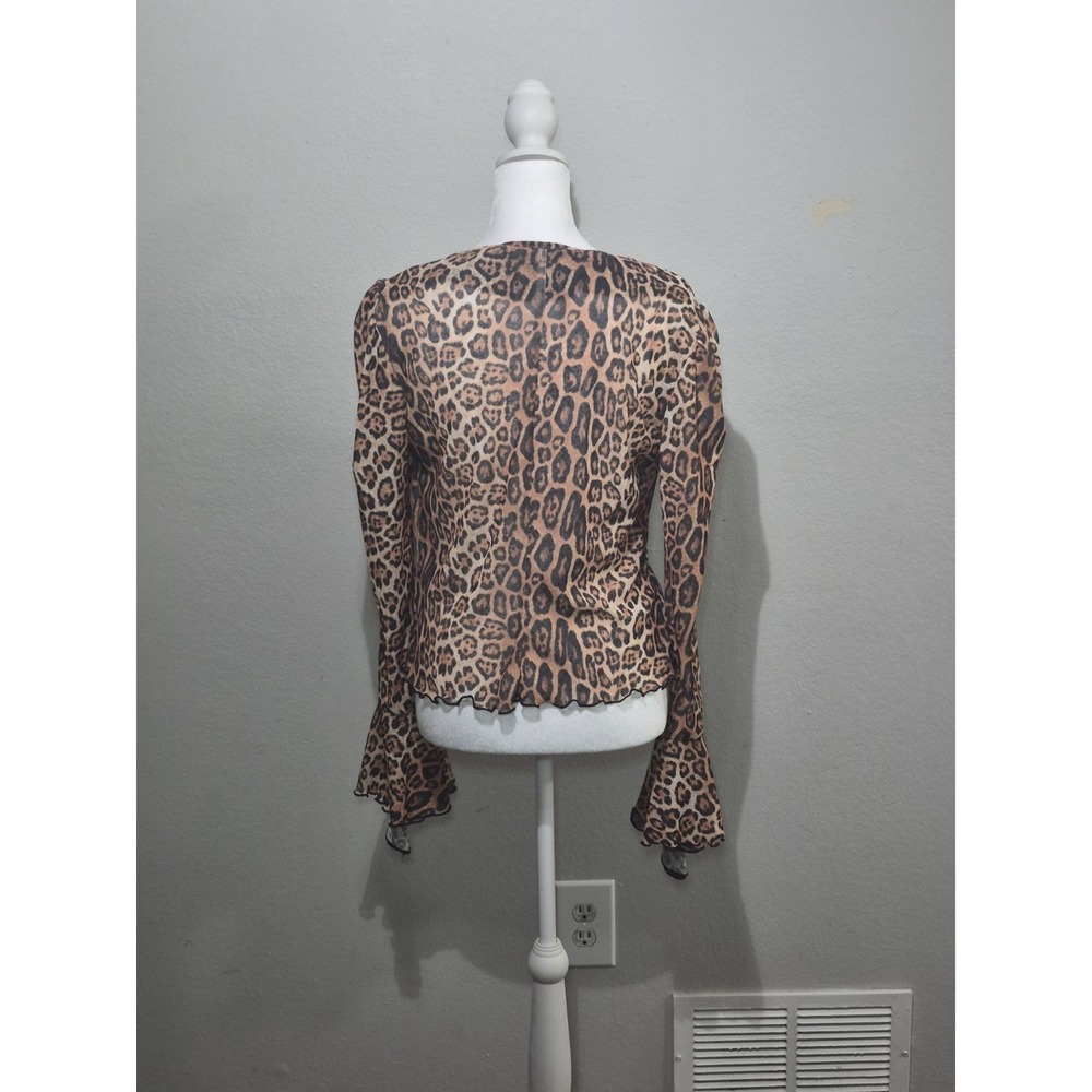 Alberto Makali Leopard Print Buckle Top L Brown Animal V-Neck Long Sleeve Blouse - Picture 7 of 10